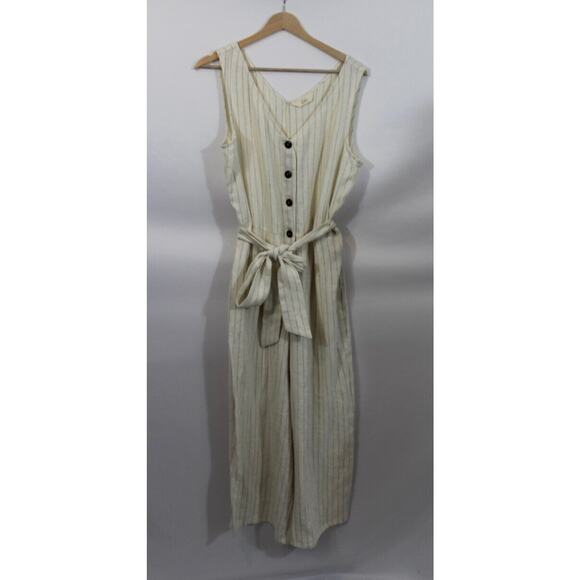 SOTELA Sz 3 L Large Flor Stripe Linen Jumpsuit Crop Wide Leg Belt - Picture 8 of 10